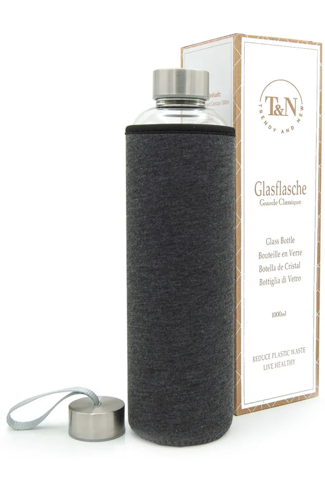 T&N Glasflasche 1 Liter für Kohlensäure geeignet aus extra dickem Borosilikatglas - TRENDY AND NEW