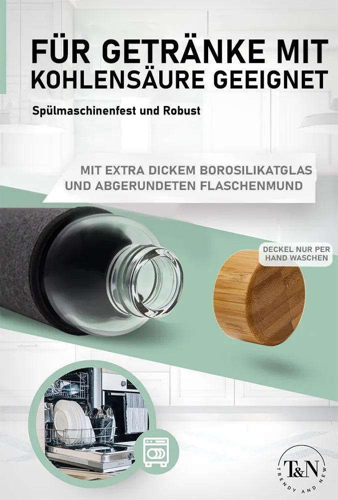 Glastrinkflasche für kohlensäurehaltige Getränke 500ml, 750ml, 1 Liter - TRENDY AND NEW