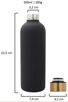 Wasserflasche Edelstahl anthrazit, schwarz mit Gold Deckel - TRENDY AND NEW