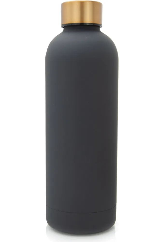 T&N Edelstahl Trinkflasche anthrazit, schwarz mit Gold Deckel - TRENDY AND NEW