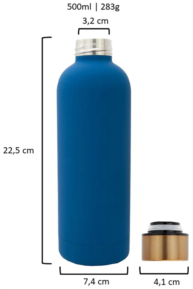 Stahl Trinkflasche blau mit gold Deckel - TRENDY AND NEW
