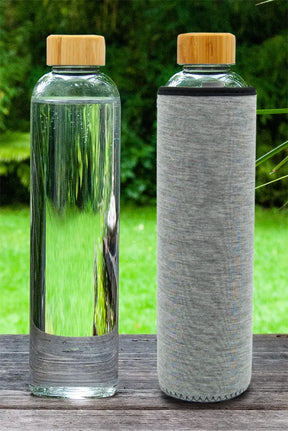 T&N Glasflasche 750ml mit Bambus Deckel, Hülle, nachhaltige und robust - TRENDY AND NEW