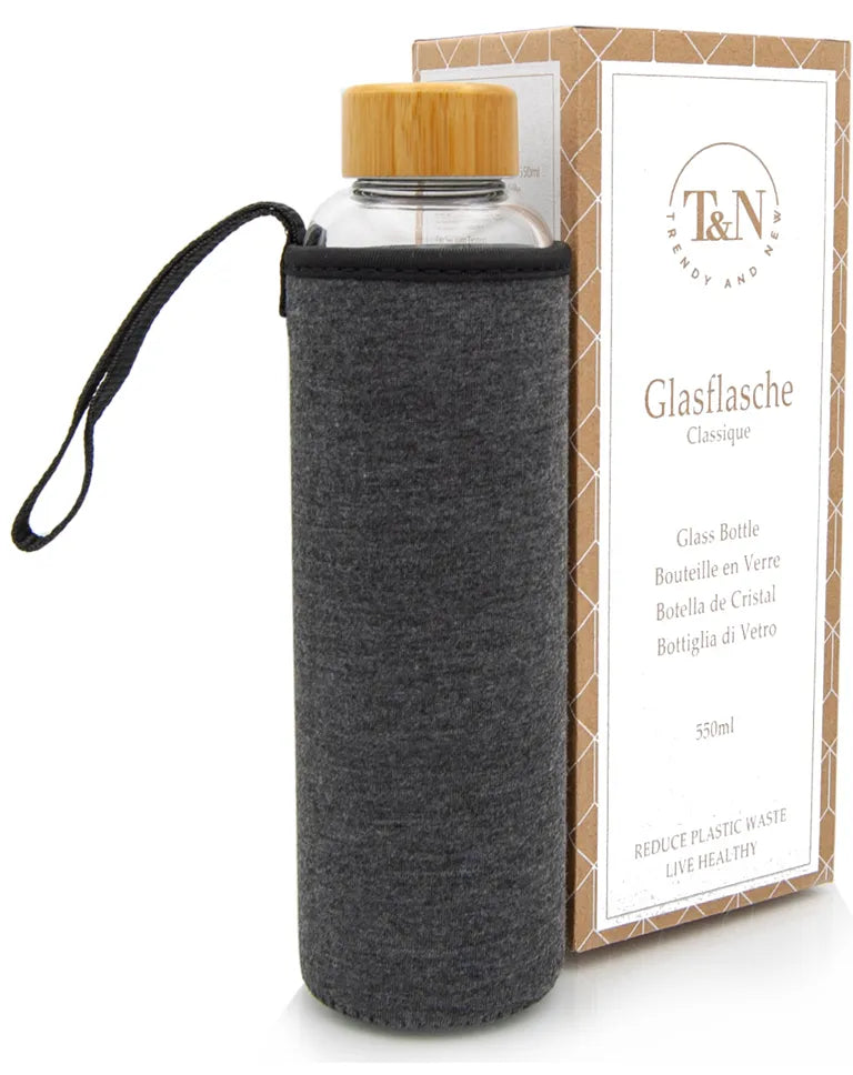T&N Glasflasche 500ml mit Holzdeckel - TRENDY AND NEW
