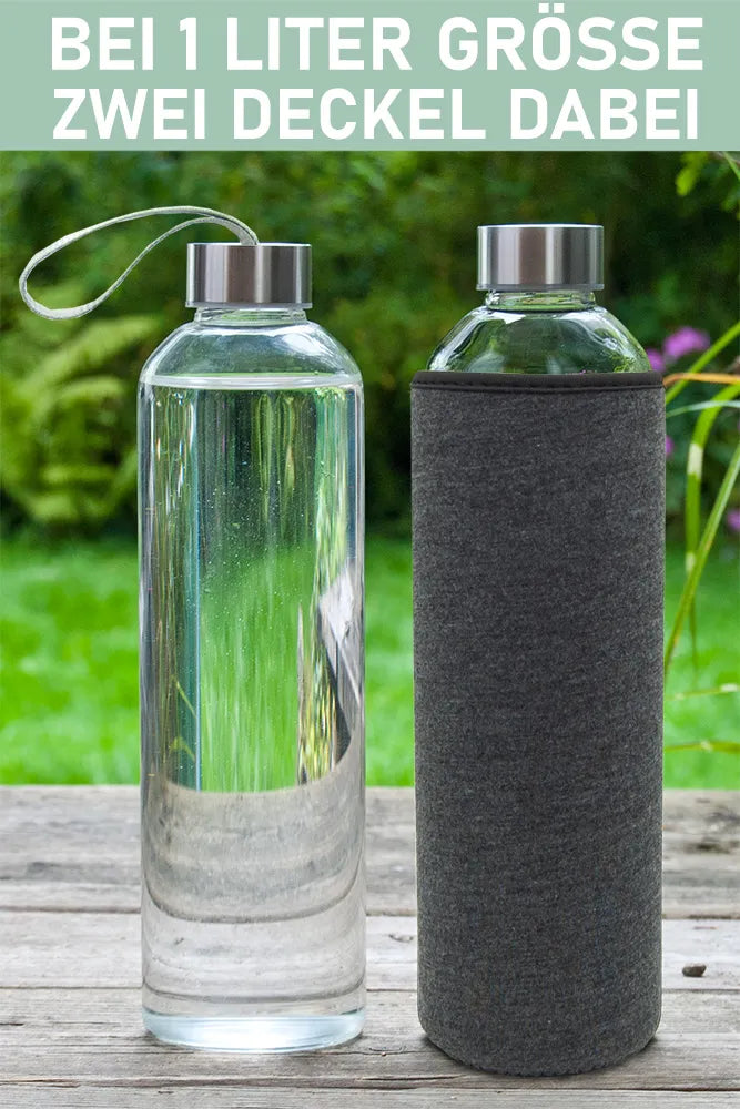 Flasche aus Glas mit zwei Deckeln robust und hitzebeständig - TRENDY AND NEW