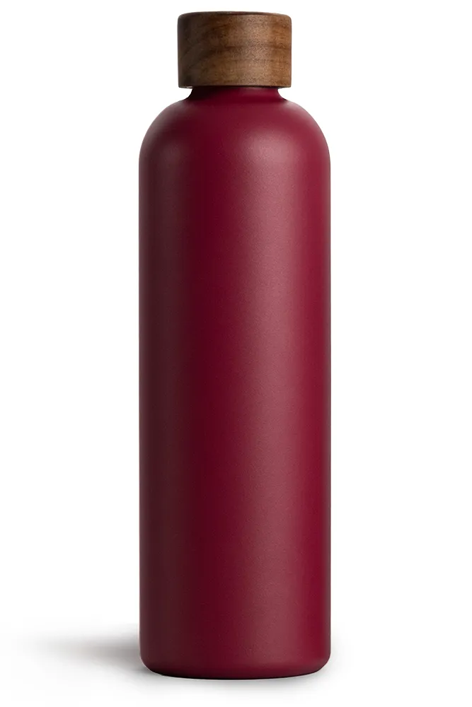 T&N Isolierflasche 1l rot mit Akazienholzdeckel, vakuumisoliert, doppelwandig, Teeflasche hält 14 Stunden heiß - TRENDY AND NEW