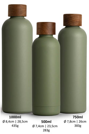 T&N Thermosflasche 1l 750ml 500ml olivgrün olive grün robuste Pulverbeschichtung doppelwandig vakuumisoliert hält 14 Stunden heiß und 29 Stunden kalt - TRENDY AND NEW