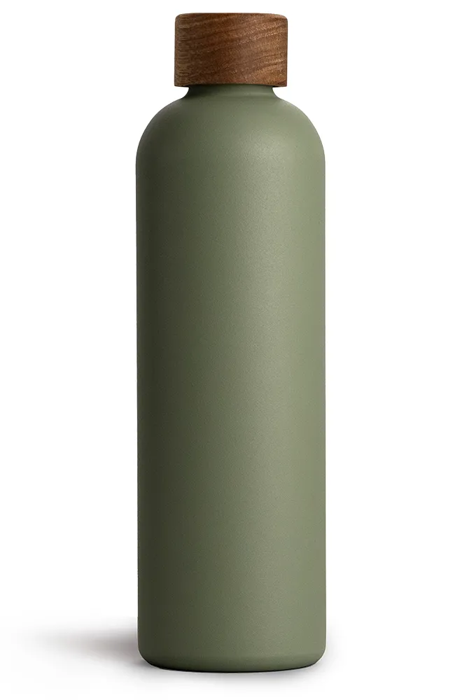 T&N Thermosflasche 1l olive green, olivgrün mit Holzdeckel - TRENDY AND NEW