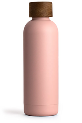 T&N Isolierflasche 500ml rosa pastell Deckel mit Holzoptik aus echtem Akazienholz - TRENDY AND NEW