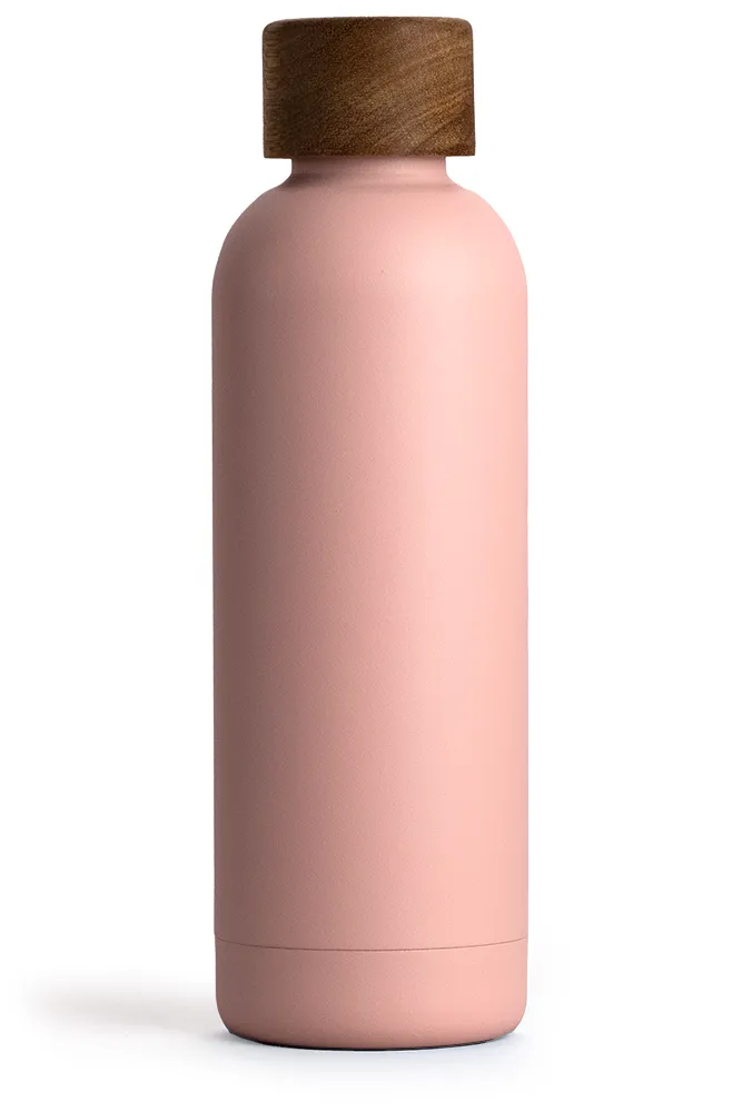 T&N Isolierflasche 500ml rosa pastell Deckel mit Holzoptik aus echtem Akazienholz - TRENDY AND NEW