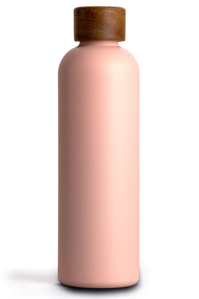 T&N Isolierflasche 750ml Pastell rosa mit Holzdeckel hält 14 Stunden heiß und 29 Stunden eiskalt - TRENDY AND NEW