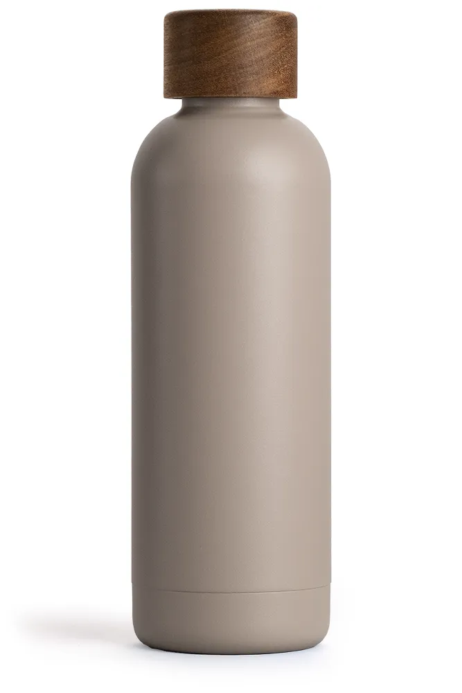 T&N Metall Flasche 500ml mud grey, schlamm grau, taupe mit Holz Deckel - TRENDY AND NEW