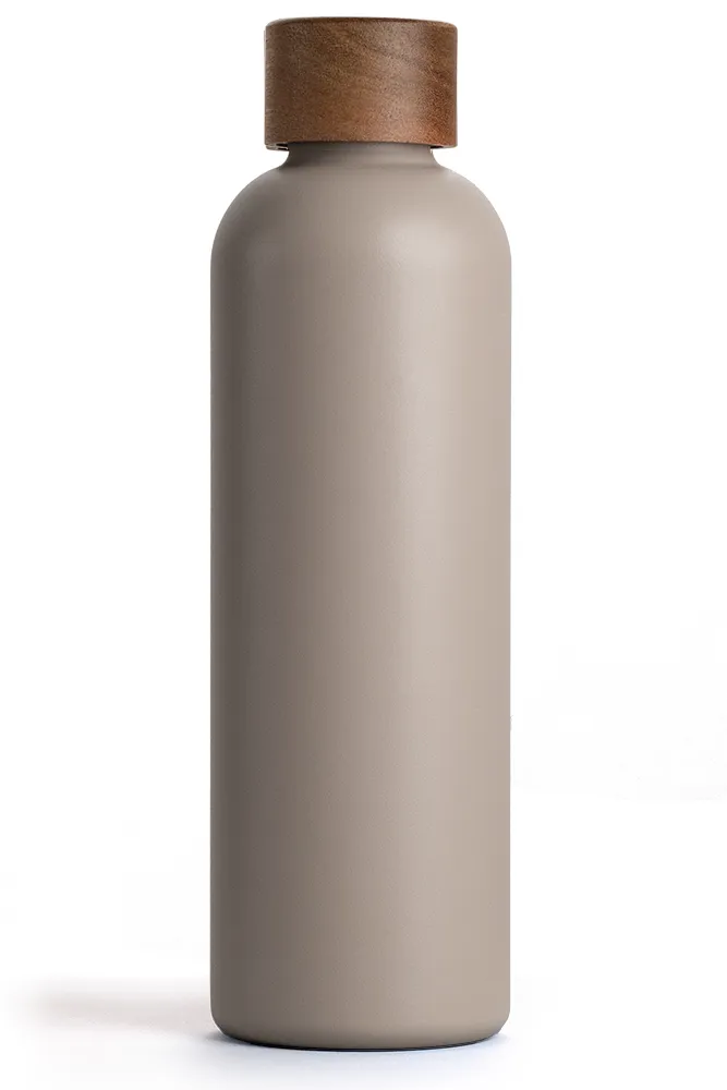 T&N Thermosflasche 750ml mud grey, schlamm grau, taupe mit Holz Deckel - TRENDY AND NEW