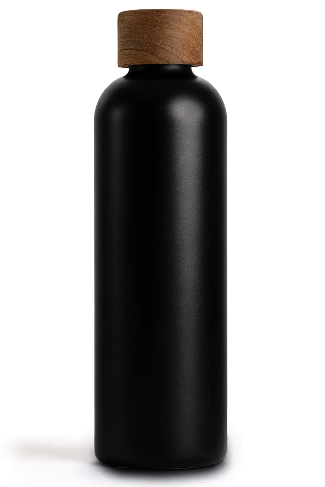 T&N Thermosflasche 750ml anthrazit, schwarz mit Holz Deckel - TRENDY AND NEW