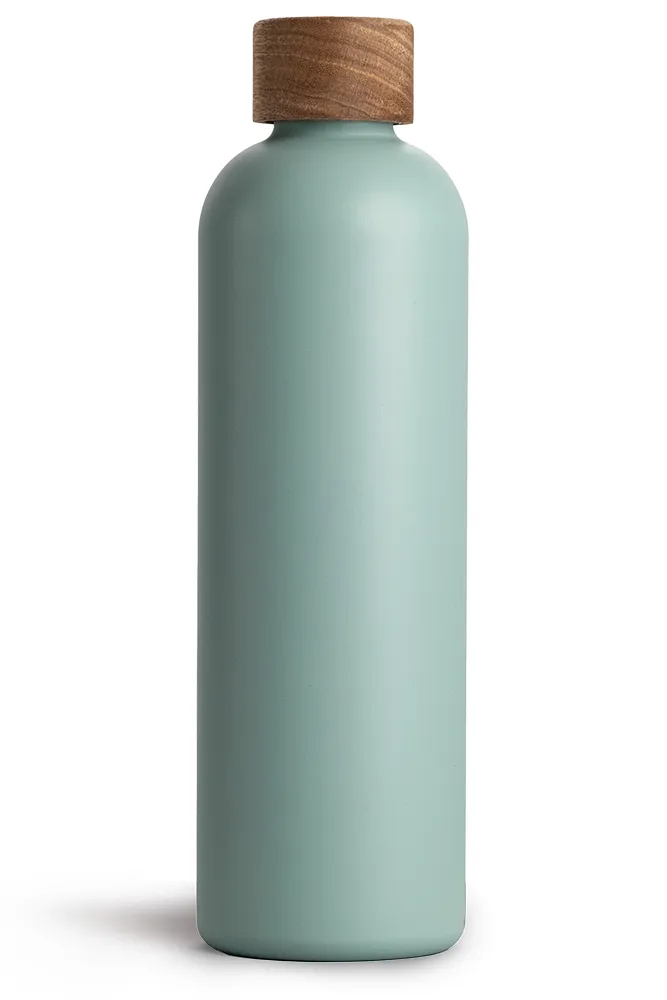 T&N Isolierlfasche 1 Liter türkis pastell mit Holz Deckel für Getränke mit Kohlensäure geeignet - TRENDY AND NEW